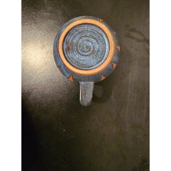 Speckled Light Blue Glazed Art Pottery Mug w Terracotta Stripes Applied Handle - Picture 6 of 9